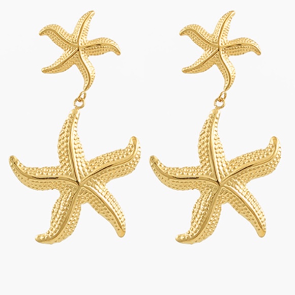 2 Starfish Linked Stainless Steel Earrings